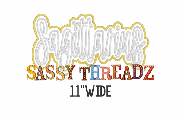 Sagittarius Satin Stitch Script Stacked Embroidery Download - Sassy Threadz