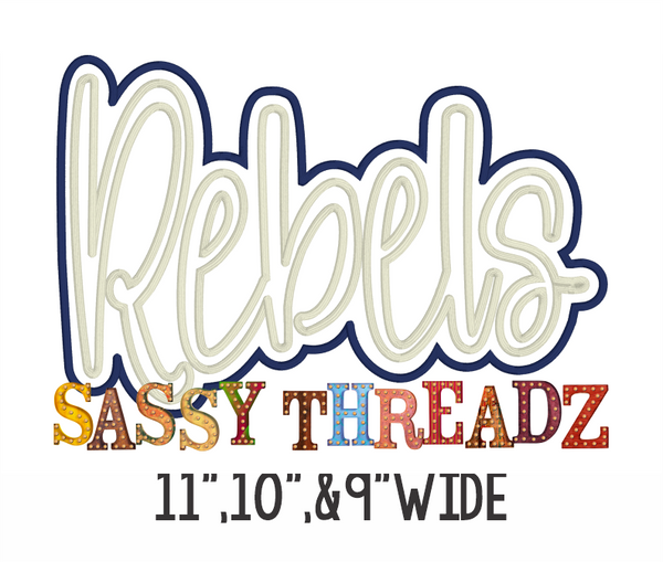 Rebels Satin Stitch Script Stacked Embroidery Download