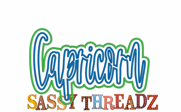 Capricorn Satin Stitch Script Stacked Embroidery Download
