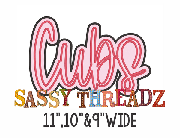 Cubs Satin Stitch Script Stacked Embroidery Download