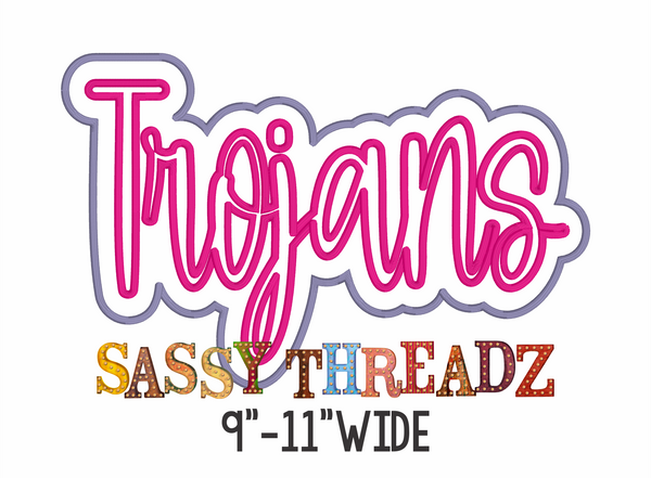 Trojans Satin Stitch Script Stacked Embroidery Download