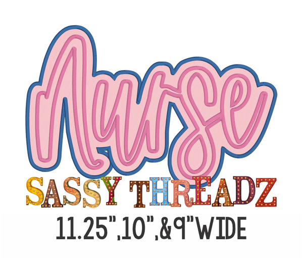 Nurse Script Stacked Satin Stitch Embroidery Download