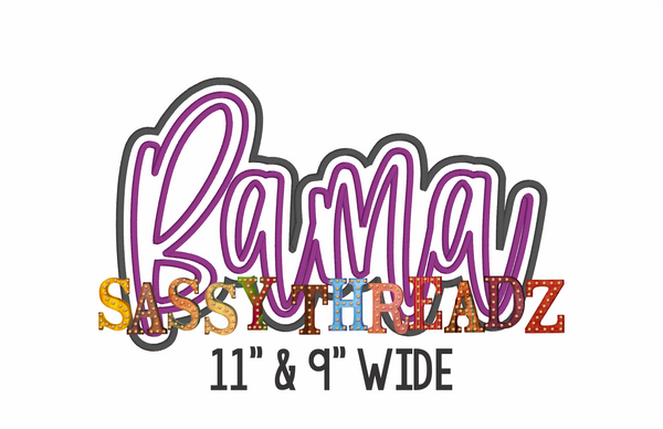 Bama Satin Stitch Script Stacked Embroidery Download