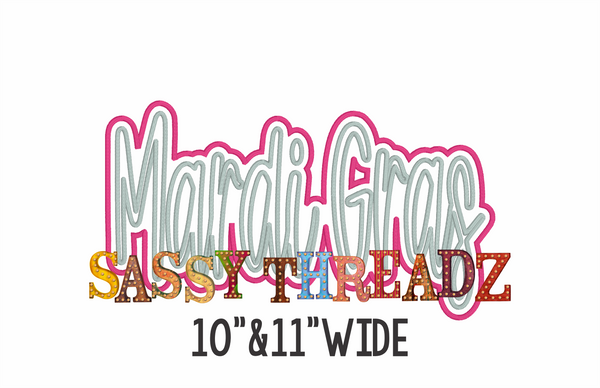 Mardi Gras Satin Stitch Script Stacked Embroidery Download