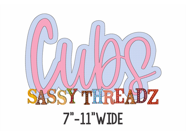 Cubs Double Stacked Script Bean Stitch Embroidery Download