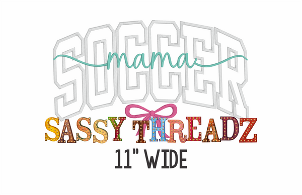 Soccer Mama Satin Stitch Athletic Arched Bow Stacked Embroidery Download