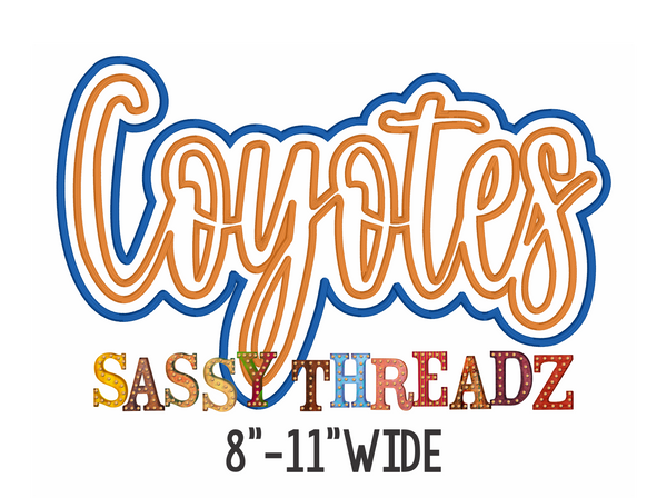 Coyotes Satin Stitch Script Stacked Embroidery Download