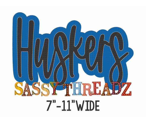 Huskers Bean Stitch Script Stacked Embroidery Download