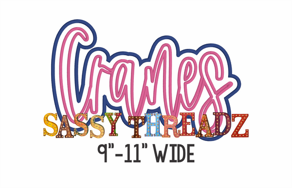Cranes Satin Stitch Script Stacked Embroidery Download - Sassy Threadz