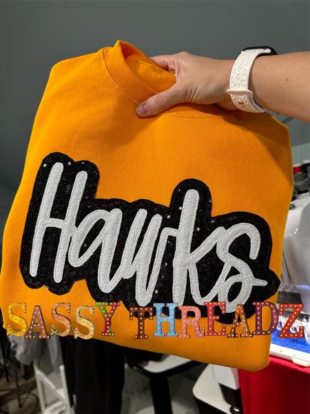 Hawks Bean Stitch Script Stacked Embroidery Download