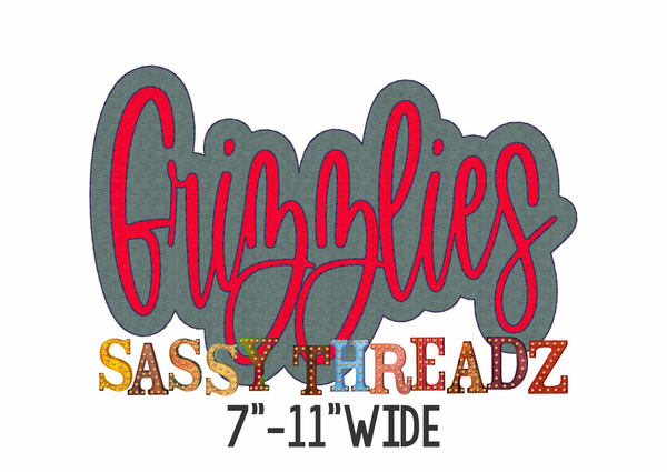 Grizzlies Bean Stitch Script Stacked Embroidery Download