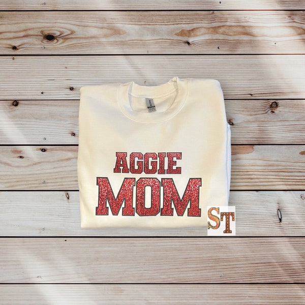 Faux Glitter Aggie Mom Sweatshirt