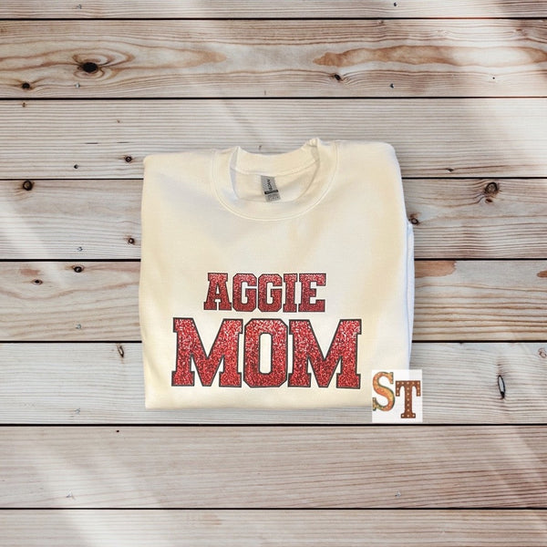 Faux Glitter Aggie Mom Sweatshirt