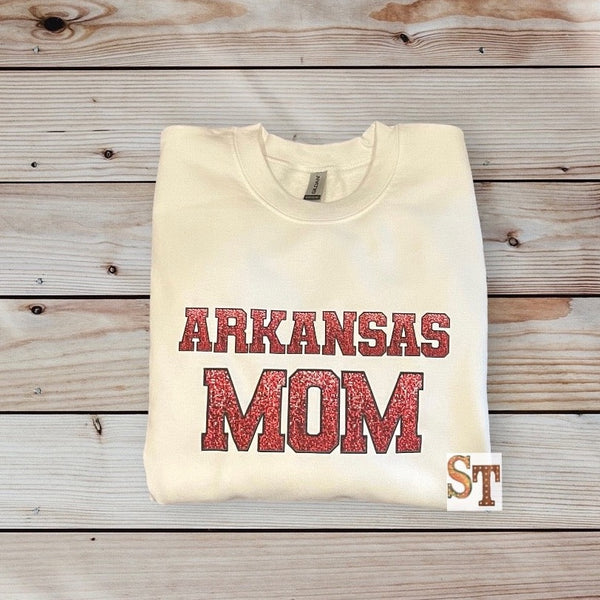 Faux Glitter Arkansas Mom Sweatshirt