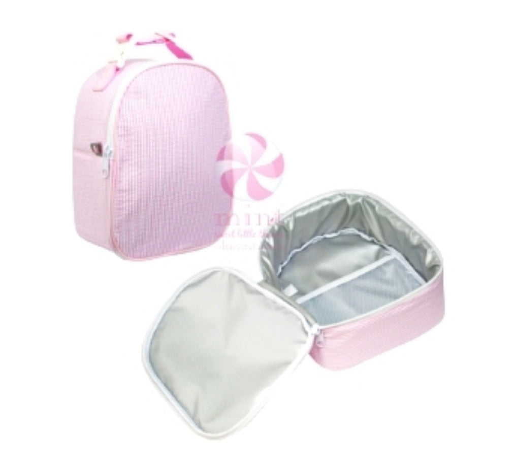 Pink Seersucker Backpack and Lunchbox Set - Sassy Threadz