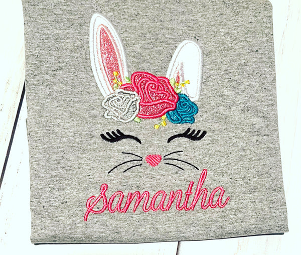Youth Glitter Embroidery and Applique Easter Bunny Tee - Sassy Threadz