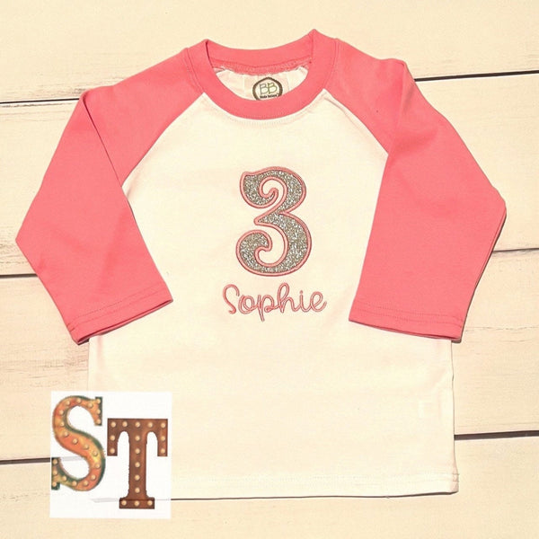 Pink Sleeves Glitter Birthday Raglan - Sassy Threadz