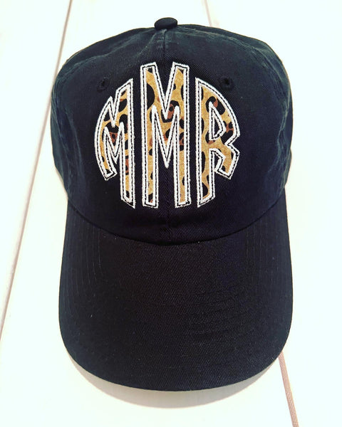 Leopard Monogram Applique Hat - Sassy Threadz
