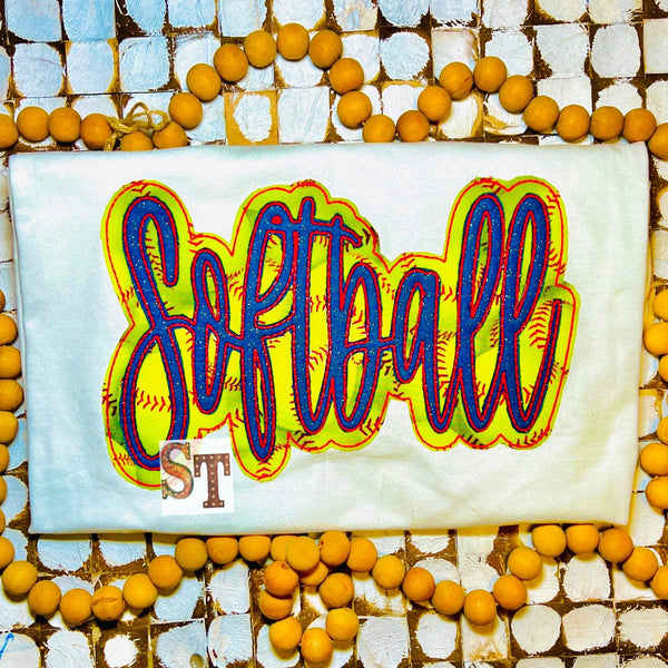 Softball Double Stacked Script Embroidery Download - Sassy Threadz