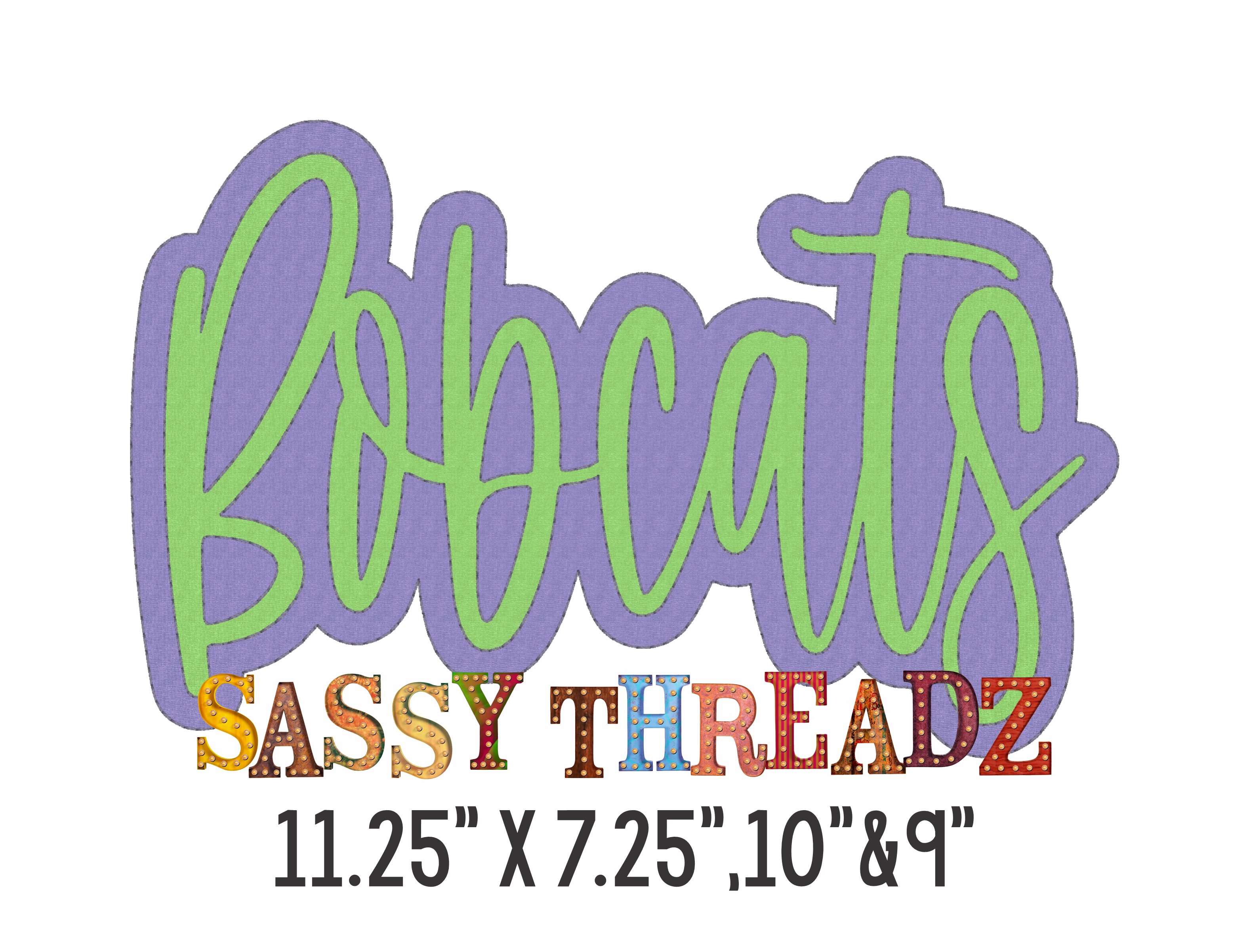 Bean Stitch Bobcats Script Double Stacked Embroidery Download - Sassy Threadz