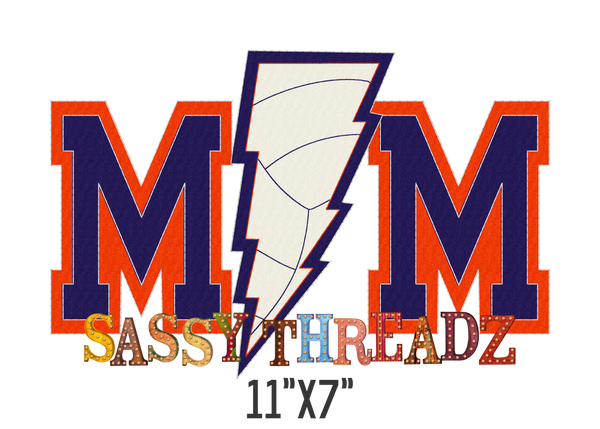Volleyball Mom Lightening Bolt Double Stacked Embroidery Download - Sassy Threadz