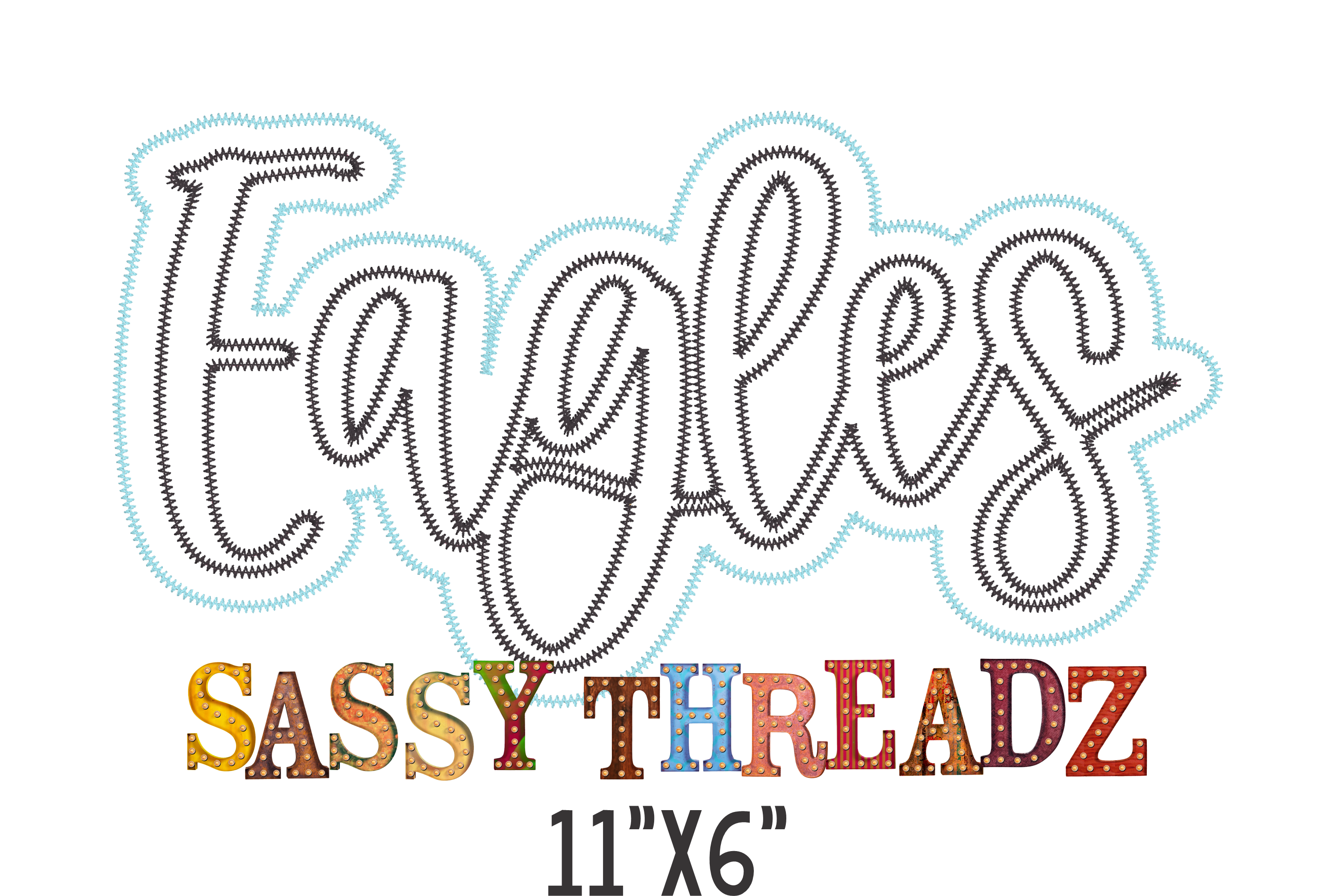 Eagles Zig Zag Script Stacked Embroidery Download