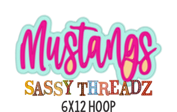 Mustangs Zig Zag Script Stacked Embroidery Download - Sassy Threadz