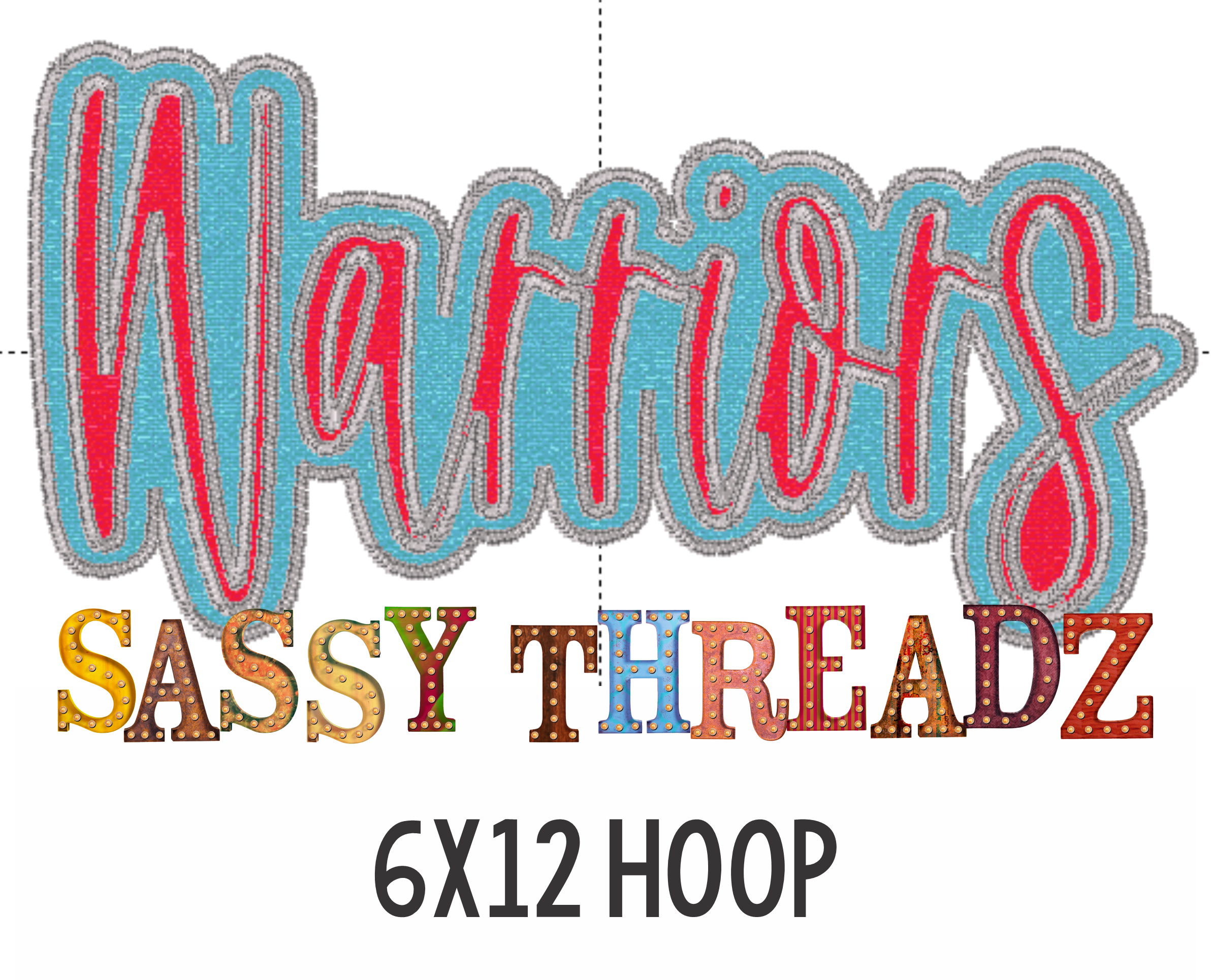 Warriors Zig Zag Script Stacked Embroidery Download - Sassy Threadz