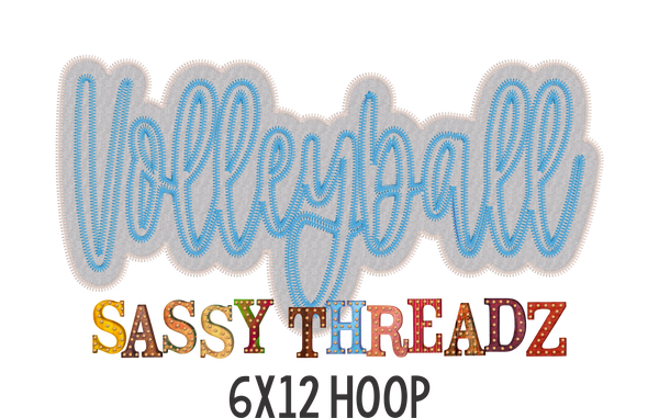 Volleyball Zig Zag Script Stacked Embroidery Download - Sassy Threadz