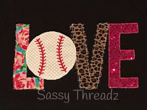 Love Baseball Fabric Appliqué Tee - Sassy Threadz