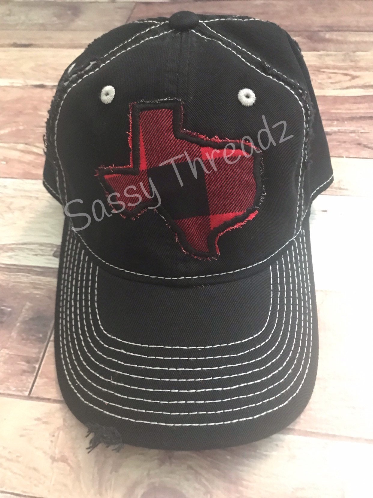 Plaid Texas Fabric Sewn Applique Hat - Sassy Threadz