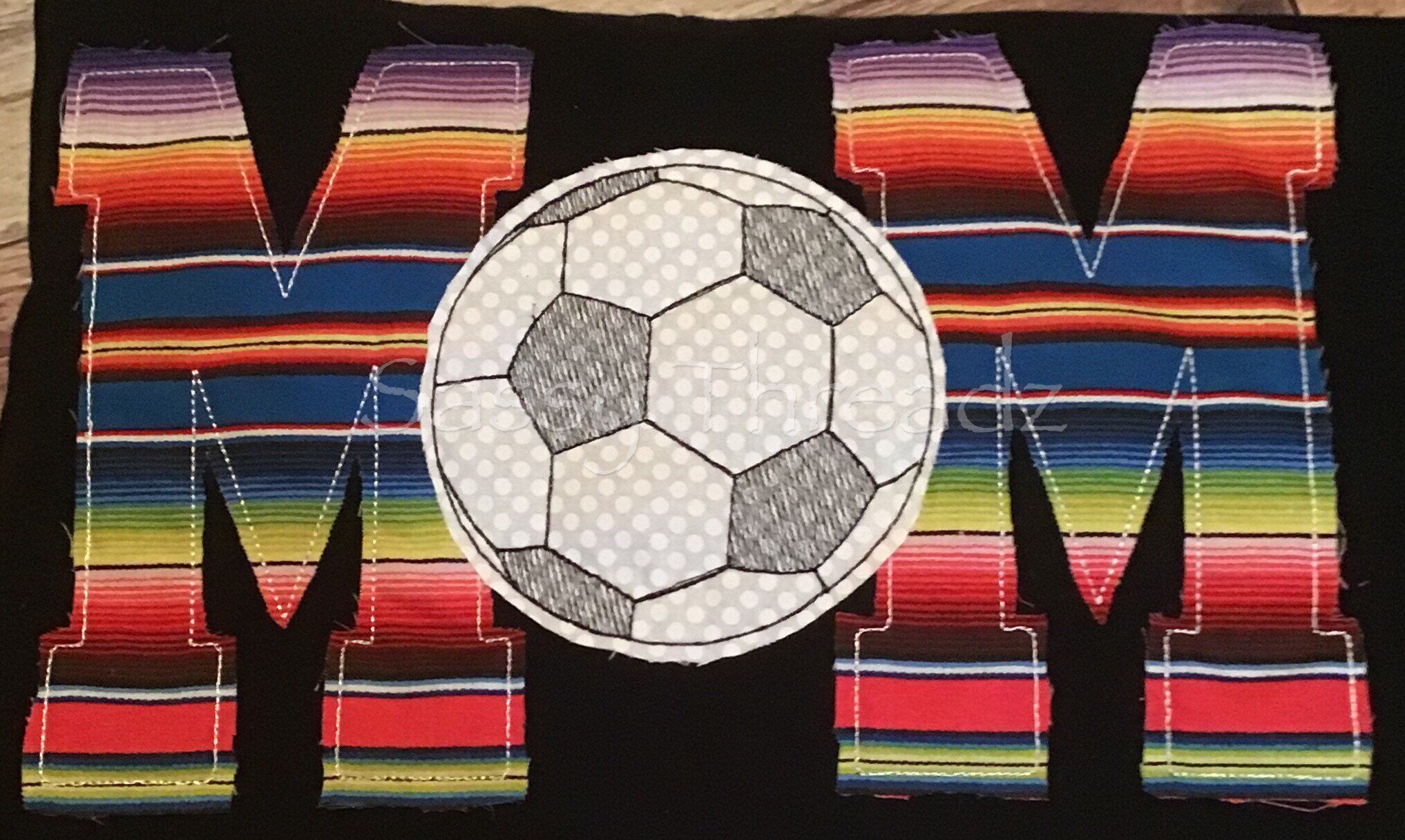 Serape Soccer Mom v-Neck Fabric Appliqué Tee - Sassy Threadz