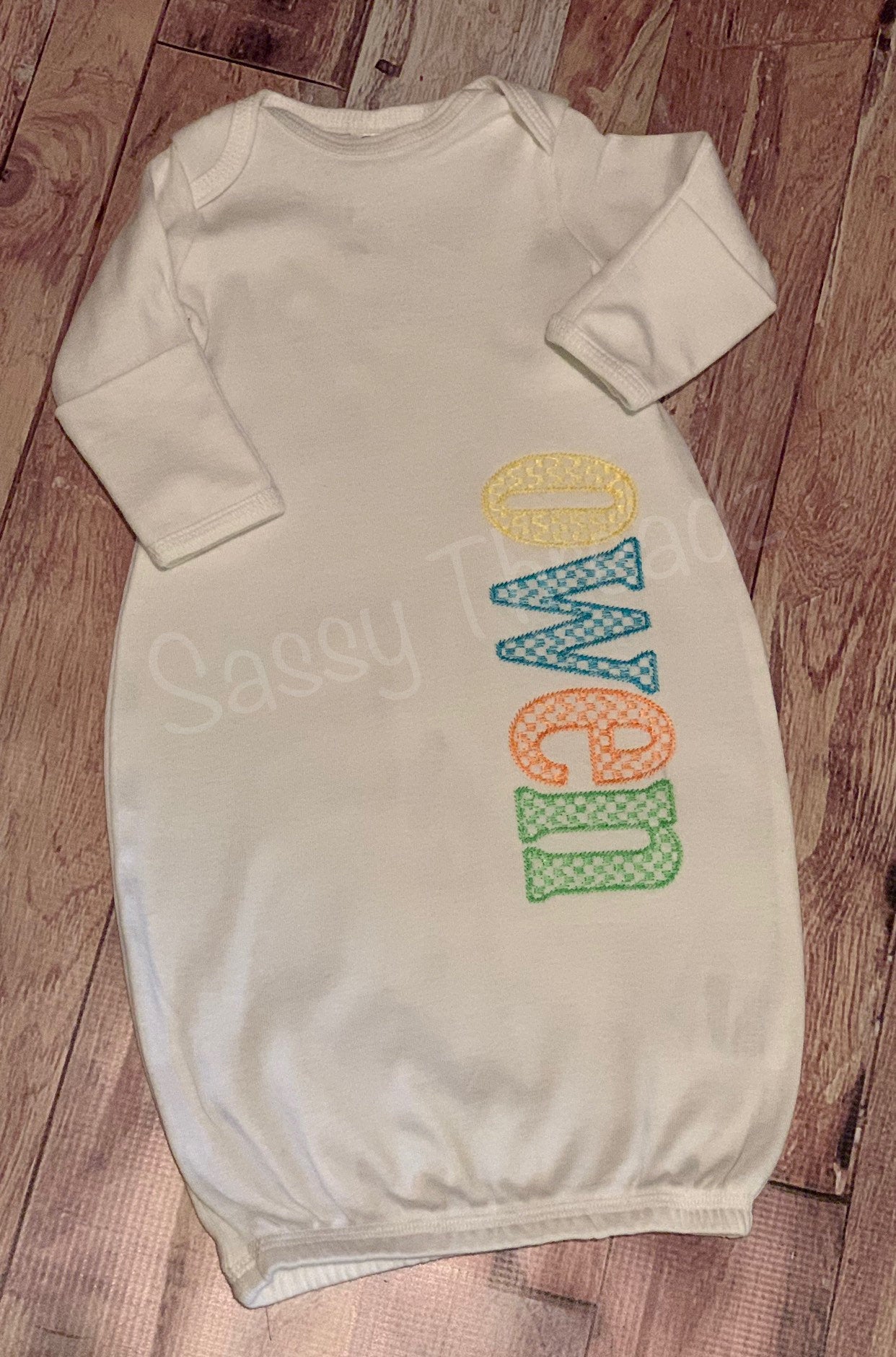 Infant Customized Embroidered Gown with Name. - Sassy Threadz