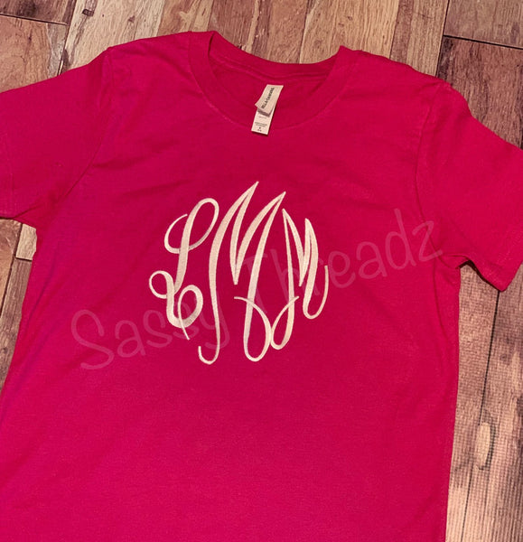 Ladies or Girls  Embroidery Monogram Tee - Sassy Threadz