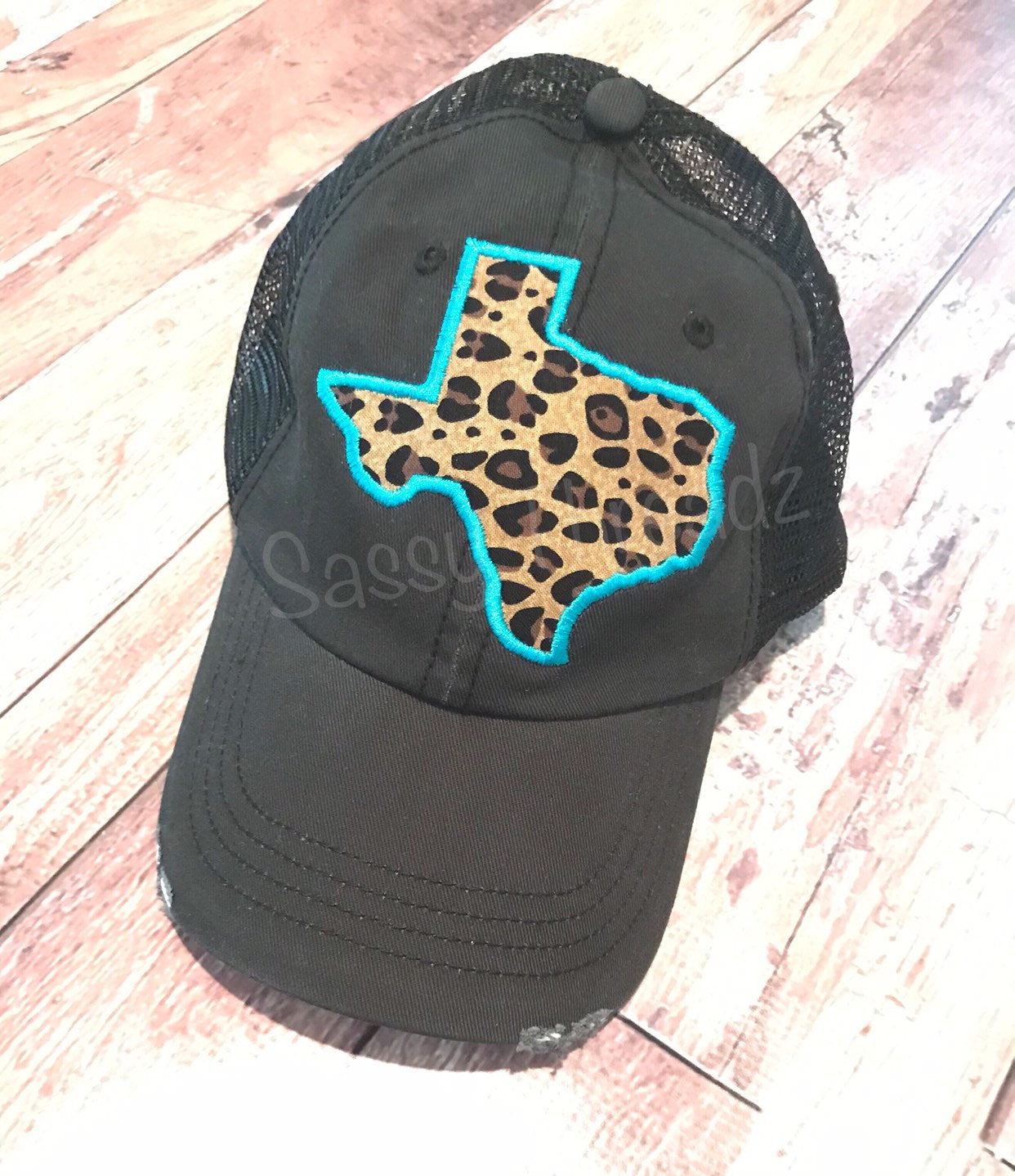 Leopard Texas Fabric Sewn Applique Hat - Sassy Threadz