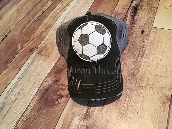Soccer Trucker Fabric Sewn Applique Hat - Sassy Threadz