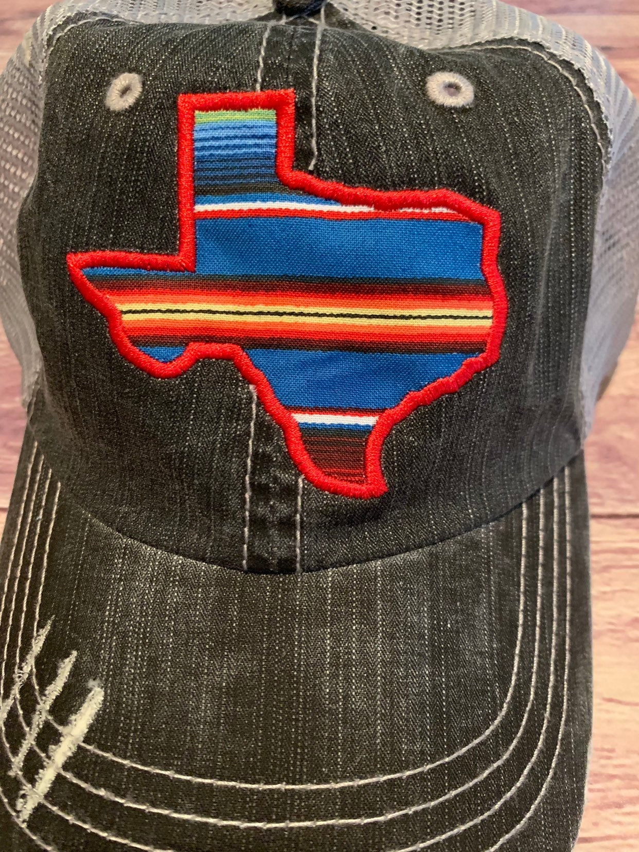 Serape Texas State Applique Fabric Hat Mesh Back Trucker - Sassy Threadz