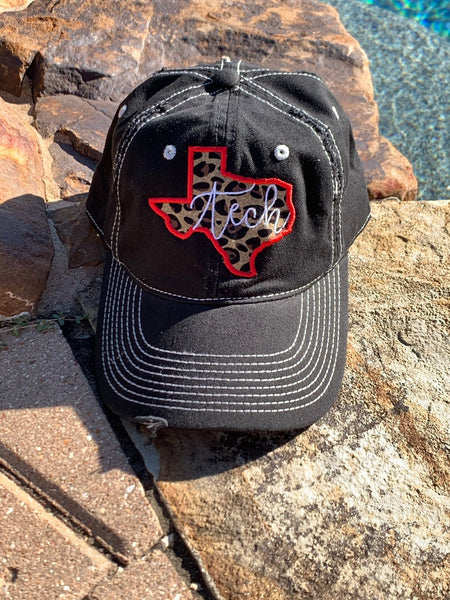 Leopard Texas Tech Red Raider Wreck 'Em Sewn Applique Hat - Sassy Threadz