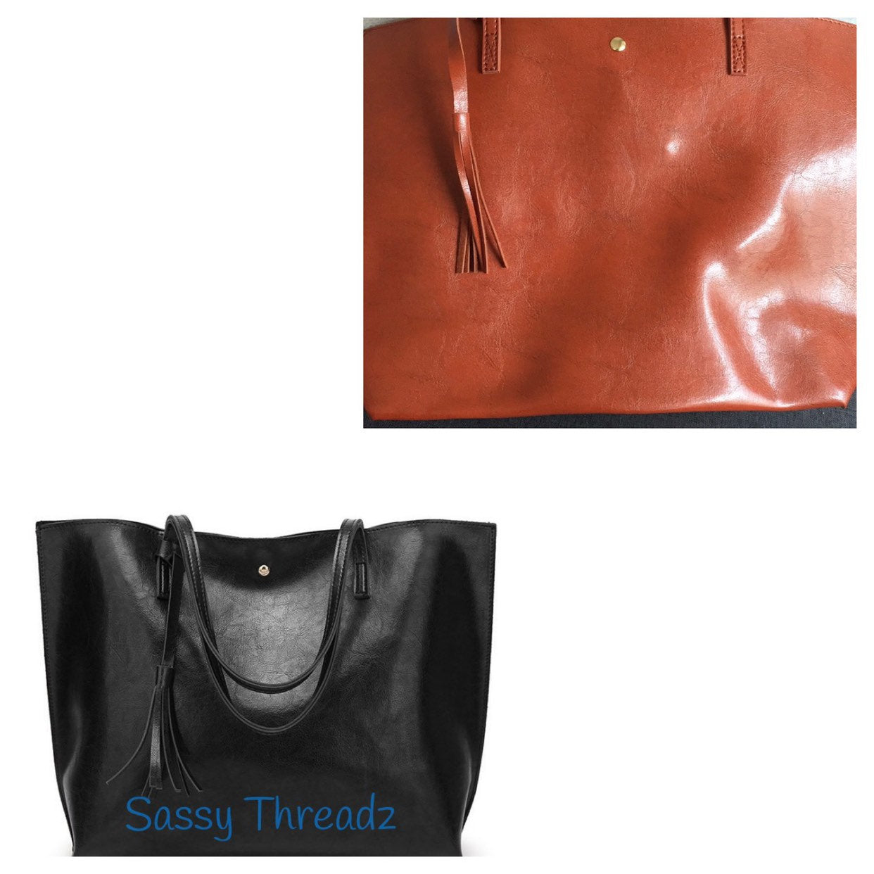 Monogrammed Vegan Leather Tote Purse with Tassel - Sassy Threadz