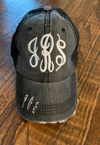 Ponytail Monogram Trucker Hat - Sassy Threadz