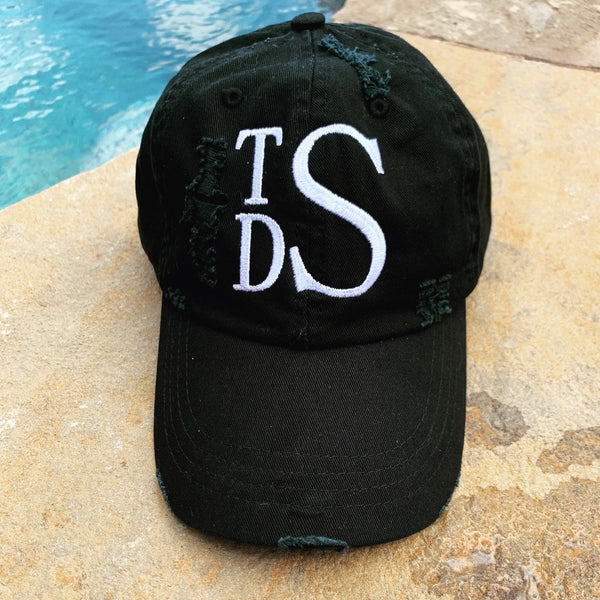 Stacked Monogram Distressed Hat - Sassy Threadz