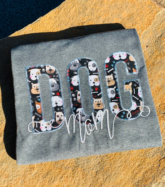 Dog Mom Appliqué Embroidery Tee